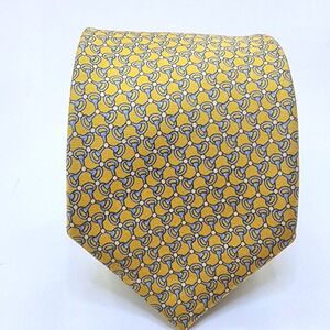 Brooks Brothers Mens Silk Necktie Yellow Blue Horse Bit Harness Print Tie USA
